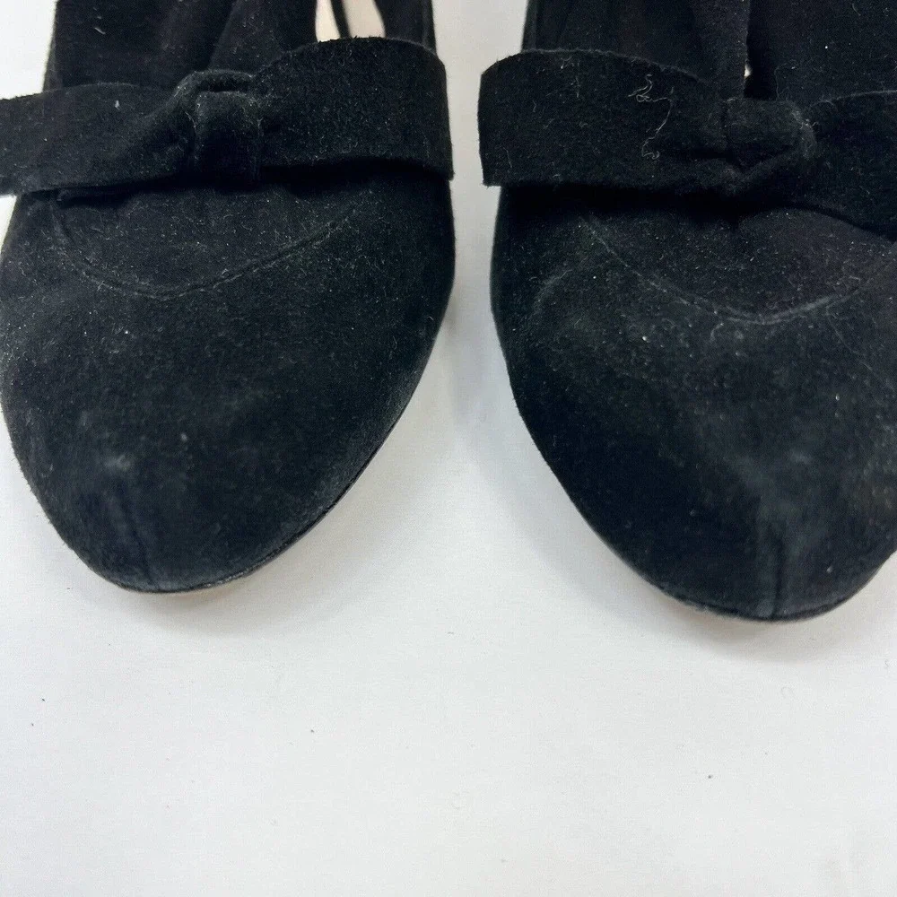 Plenty by Tracy Reese Black Suede Ruffle Bow Heels Size 37.5 US 7.5